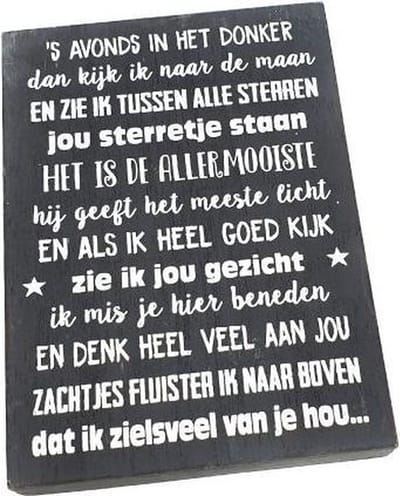 Tekstblok 's avonds in het donker, jouw sterretje staan - 18x25cm