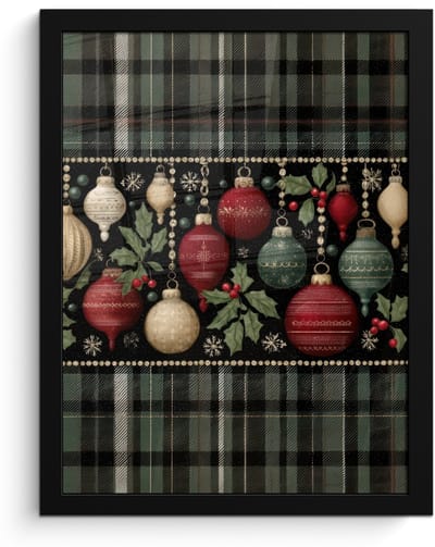 Poster in lijst - Fotolijst 30x40 cm - Posters - Kerstballen - Rood - Hulsttakken - Patroon - Posterlijst zwart - Decoratie - Wanddecoratie woonkamer - Muurdecoratie slaapkamer - Kerstversiering - Kerstdecoratie voor binnen - Kerstmis
