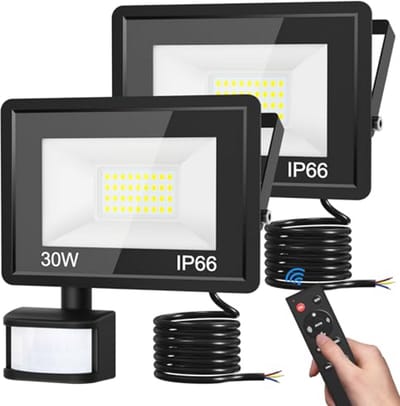 Led-schijnwerper met bewegingsmelder voor buiten - 30 W, waterdicht, koudwit, afstandsbediening, 2 stuks