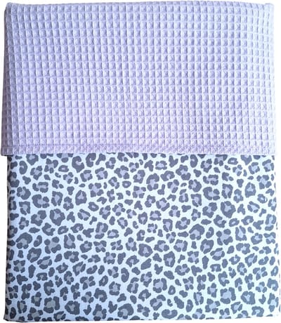 Wiegdeken wafelstof lila - paars - katoen panter grijs - 70 x 100 cm - babydeken - Handgemaakt - Handmade