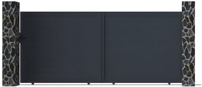 Vente-unique Schuifpoort van antraciet opengewerkt aluminium - L416 x 180 cm - NAZARIO