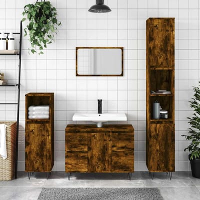 vidaXL - Badkamerkast - 80x33x60 - cm - bewerkt - hout - gerookt - eikenkleurig