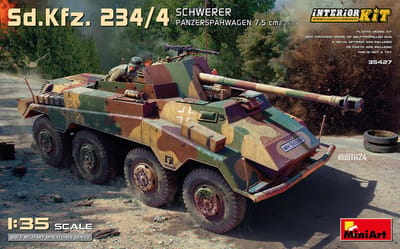 MiniArt Modelbouwpakket Militaire voertuigen - 35427 Sd.Kfz. 234/4 Schwerer Panzerspähwagen 7,5cm met Volledig Interieur Plastic - 1:35 - Modelbouw