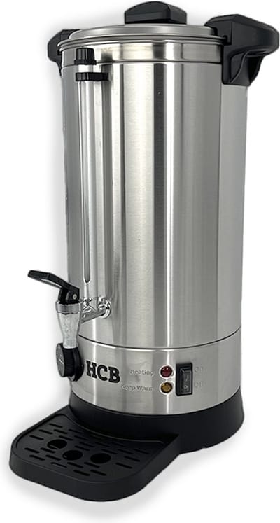 HCB® - Professionele Horeca heetwaterdispenser - dubbelwandige heetwatertap met lekbak - 8,7 liter - 230V - RVS / INOX warmwaterdispenser - Gluhweinketel - 33x30x51 cm (DxBxH) - 2.70 kg - 1340