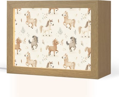 Nachtlampje 20x15 cm - Kinder lampje - Veulens - Paard - Patroon - Beige - Tafellamp kinderkamer - Slaapkamer lamp - Bedlamp kinderen - Kinderlampje stopcontact - Wandlamp babykamer - Nachtlampjes