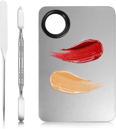 Stainless Steel Make-up Palette en Spatel Set voor Cosmetisch Mengproces, Dubbele Hoofd Spatel en Accessoires