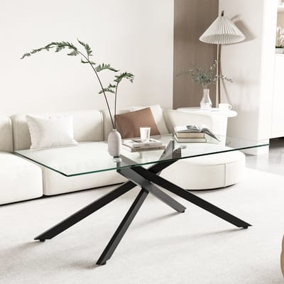 Salontafel - 46 × 120 × 60 cm - Gehard Glas Rechthoekig met Gevormde Metalen Poten - Modern Woonkamer Tafel - Glas - Zwart