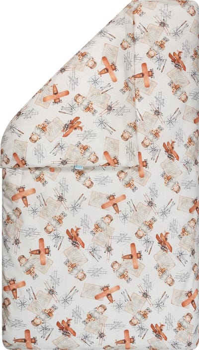 BINK Bedding Dekbedovertrek Raf 100 x 135 cm exclusief sloop - tweezijdig - piloot - vliegtuig - wereldreiziger - ecru - beige - oranje - terra - grijs - peuter - ledikant