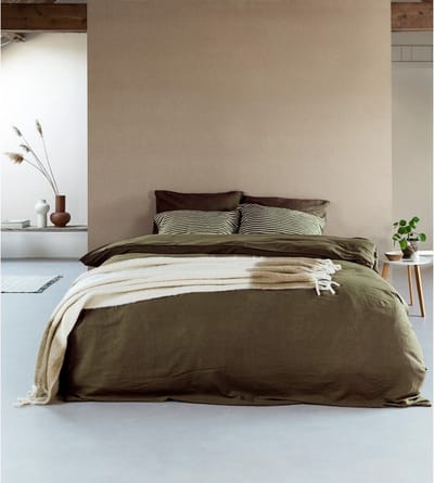 Dekbedovertrek - Linnen - Halflinnen - Donker Groen - 1-persoons - 140 x 200/220 cm + 1 kussensloop - Dreamers Den