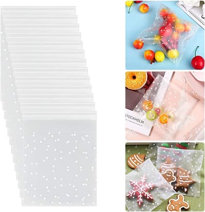 400 stuks cellofaanzakjes, zelfklevende plastic zakjes, kleine koekjeszakjes, transparante cadeauzakjes, platte zakjes, OPP-zakjes met stippenpatroon voor snoep, koekjes, chocolade, koekjes 10