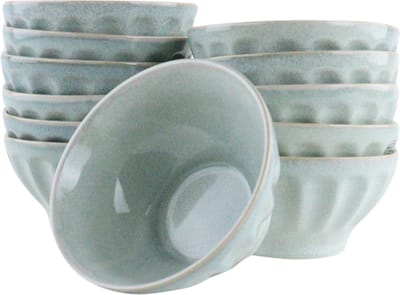 OTIX Soepkommen - Zonder Oor - Set van 12 - Schaaltjes - 560ml - Licht Blauw - Aardewerk - ELM