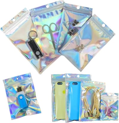 100 Holografische Folie Zip Lock Zakjes Met Gat - Hersluitbare Mylar Zakken - 10.5x15cm - Uitdeelzakjes - Transparant - Snoepzakjes - Cadeauzakjes - 100 Stuks