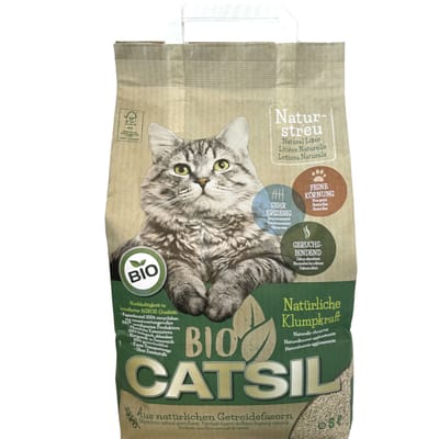Dubbelpak: 2x 8 liter organische kattenbakvulling op basis van granen Catsil