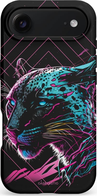 Casetastic hoesje geschikt voor Apple iPhone Air - MagSafe - Dubbellaagse bescherming - Roze Neon Panter - Fashion Case - Zwart Roze Turquoise