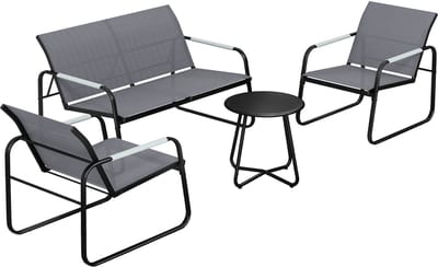 Balkonset 4 personen - Tuinset - Bistroset - Grijs+Zwart - Weerbestendig - 4 delig - Tuintafel en 3 stoelen - 4 personen - Gecoat staal - Onderhoudsvrij staal