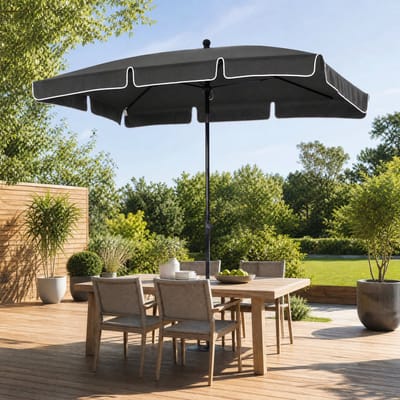 REDOM Balkonparasol 198 x 130 cm – Kantelbaar Rechthoekig Zonnescherm – Voor Balkon, Terras en Tuin – Aluminium & Staal – Grijs