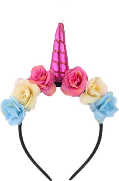KIMU® Bloemen Eenhoorn Haarband Roze - Unicorn Diadeem Pink Hoorn Haar Lolita - Bloemetjes Festival