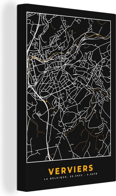 Canvas Schilderij Kaart - Verviers - Stadskaart - Plattegrond - Goud - 20x30 cm - Wanddecoratie