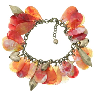 Behave - Bedelarmband oranje sterren hartjes - boho zomerstijl 18 cm