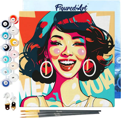 Figured'Art Mini Schilderen op Nummer Volwassenen 20x20cm met lijst Charismatische Vrouw Pop Art - Klein Formaat Creatieve Hobby Kit DIY Art Nummer Compleet