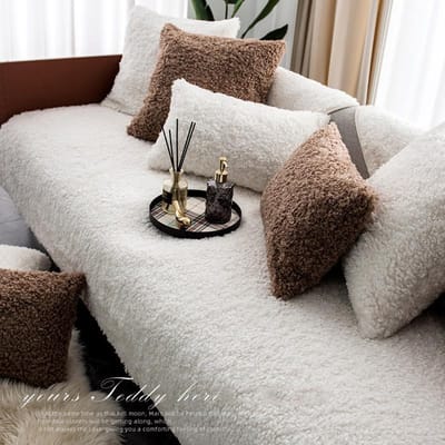 Nordic Teddy Pluche Bankkussen Winter Warm Bankovertrek Handdoek Voor Woonkamer Decoratie Tapijt Deken Antislip Bankovertrek 45cm pillowcase wit