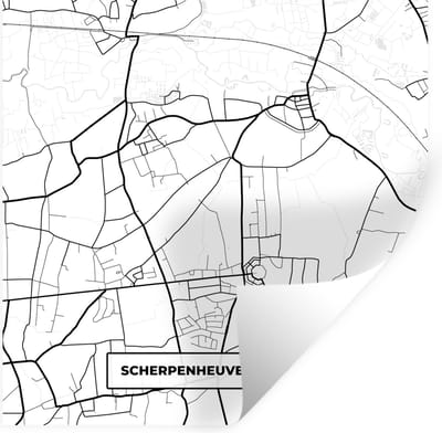 Muurstickers - Sticker Folie - België – Scherpenheuvel Zichem – Stadskaart – Kaart – Zwart Wit – Plattegrond - 100x100 cm - Plakfolie - Muurstickers Kinderkamer - Zelfklevend Behang XXL - Zelfklevend behangpapier - Stickerfolie