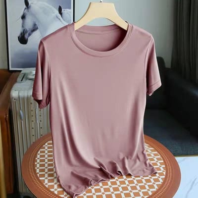 Dames Korte Mouw Modal Korte Mouw Los T-shirt Effen Kleur Tops Ronde Hals Dunne Sectie Basis Shirt 5XL paars