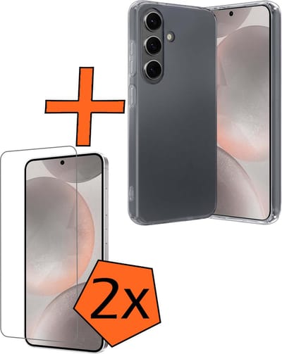 Hoes - Met 2x Screenprotector - Geschikt voor Samsung Galaxy S24 - Sterk & Shockproof - Back Cover - Siliconen Case - Telefoon Hoes - Transparant