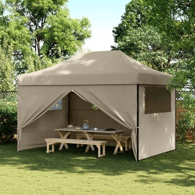 Opvouwbare Partytent - Pop-up Paviljoen - Buitenfeesten Organiseren - Met 4 Zijpanelen - 150 x 27 x 23 cm - Taupe