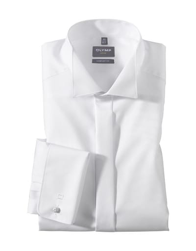 OLYMP Luxor comfort fit overhemd - smoking overhemd - wit - gladde stof met wing kraag - Strijkvrij - Boordmaat: 39