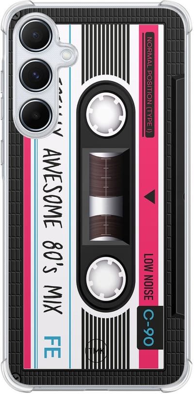 Shockproof hoesje geschikt voor Samsung Galaxy A55 - Cassette - Schokbestendig - Verhoogde randen - TPU case - Extra Sterke Back Cover - Print - Transparant, Zwart