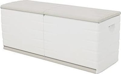 PLASTIKEN Coffre 450L Intérieur/Extérieur Fonctionnel et Esthétique Cadenassable avec Roulettes Beige