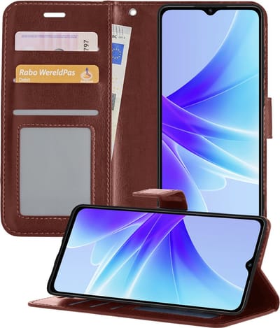 Hoesje - Geschikt voor OPPO A17 - Luxe Bookcase - Walletcase Hoes - Portemonnee - Cover - Telefoonhoes - Bruin