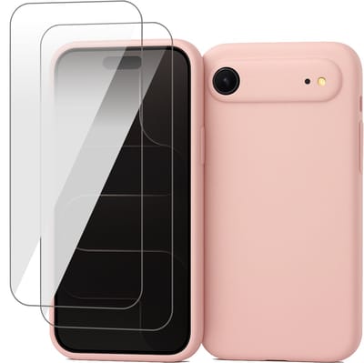 Hoesje geschikt voor iPhone 17 Air - 2x Screenprotector Glas - Mat Back Case Roze