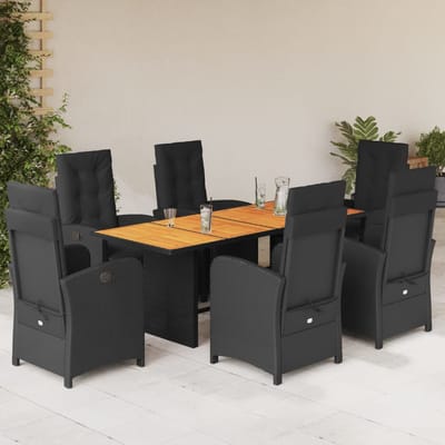 vidaXL - 7-delige - Tuinset - met - kussens - poly - rattan - zwart