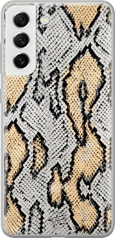 Hoesje geschikt voor Samsung Galaxy S21 FE - Slangenprint goud - Soft Case - TPU - Slangenprint - Goud - Mooie Telefoonhoesjes