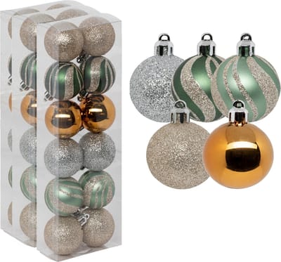 Atmosphera kerstballen 36x -champagne/oker/lichtgroen -4 cm -kunststof