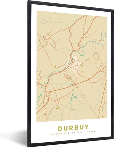 Fotolijst incl. Poster - Durbuy - België - Plattegrond - Kaart - Stadskaart - 40x60 cm - Posterlijst