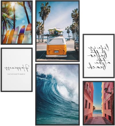 Mood Poster Set - Wanddecoratie Set - Woonkamer Inrichten - 6 Delige Set - 2x A3 4x A4 - Surfing