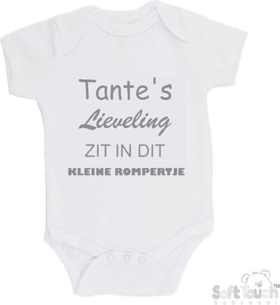 100% katoenen Romper "Tante's lieveling zit in dit kleine rompertje" Unisex Katoen Wit/grijs Maat 56/62