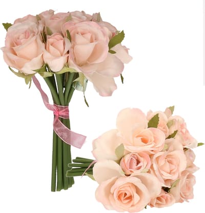 Topart Boeketje Rozen kunstbloemen - 18x stuks - lichtroze - 20 cm - roos - decoratie