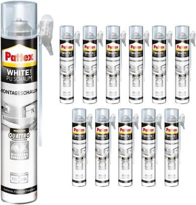 Bouwschuim Montageschuim - PU Schuim Polymeer - Isoleren Dichten Monteren - Zeer Emissiearm Zuiver Wit - 12 x 750 ml