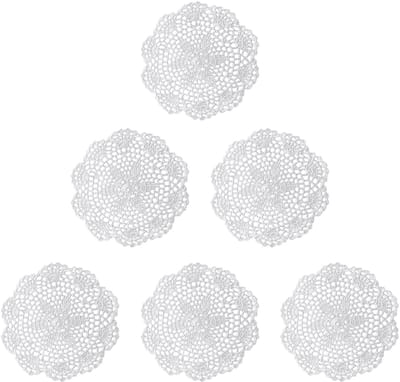 Cosensi- Placemat Set van 6 - Ronde Katoenen Placemat - Bloem Design - Vintage Kant - 20 cm Diameter - Duurzaam en Elegant - Tafelmat