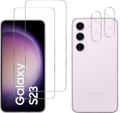 Screenprotector geschikt voor Samsung Galaxy S23 - 2 stuks Beschermglas van glas Transparante glazen schermbeschermfolie + 2 stuks Camera Protector