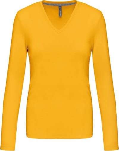 Kariban Dames t-shirt V-hals lange mouwen K382 - Yellow - 3XL