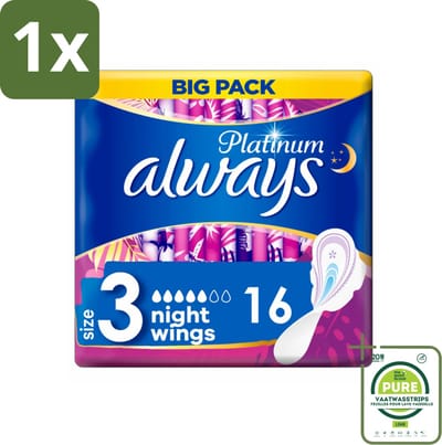 1 x Always Maandverband Platinum Ultra Night 16 stuks per verpakking - Maandverband Nacht - Nachtbescherming - Maandverband Ultra Night - Maandverband Voor Nacht - Maandverband Met Vleugels
