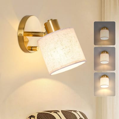 Rosnek 1 Stuk Verstelbare Wandlamp Goud - Beige Linnen Kap - Met Draaischakelaar & Dimmer - E27 Fitting - Moderne Leeslamp voor Slaapkamer & Hotel Chique