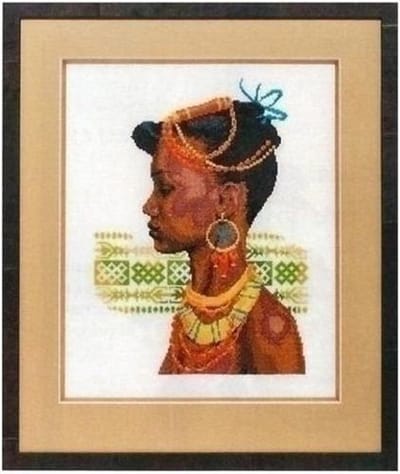 Pako Borduurpakket - telpatroon met codekaart - Afrikaanse dame - 237.102 - voorgesorteerd garen - Aida - 23 x 32 cm - DIY kit
