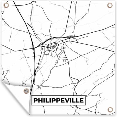 Tuin poster België – Philippeville – Stadskaart – Kaart – Zwart Wit – Plattegrond - 200x200 cm - Tuindoek