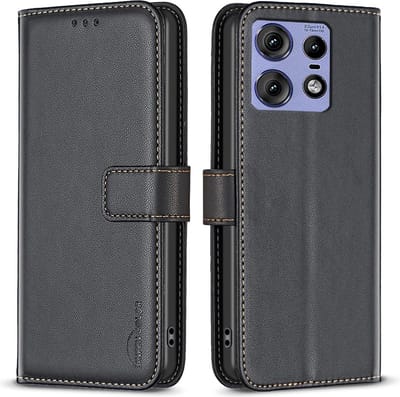 BINFEN Hoesje - Geschikt voor Motorola Edge 50 Pro Hoesje - BINFEN Color Book Case - Zwart